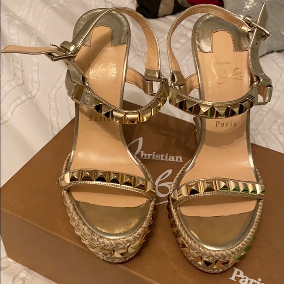 Louboutin Gold Wedges - Picture 2 of 8